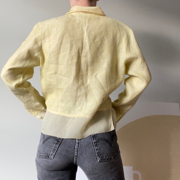 SOLD ON DEPOP Y2K Yellow Green Linen Button Up - Picture 4 of 7